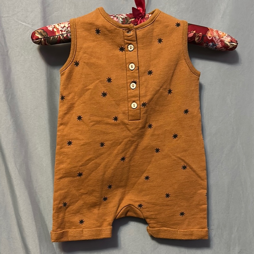Rylee + Cru Brown Baby Romper with Star Pattern